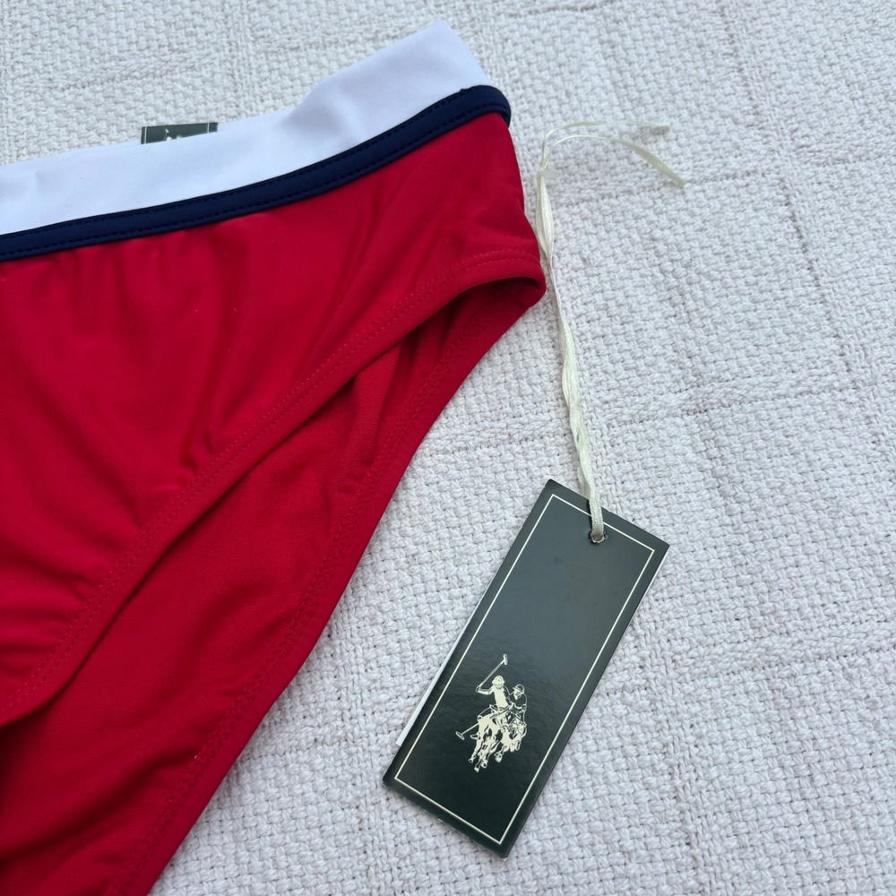Women's XL Y2K US POLO ASSN‎ Red White Blue Preppy High Waisted Bikini Bottoms - Picture 2 of 6